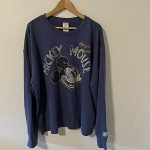 Disney Park Mickey Mouse Crewneck Sweatshirt Blue Retro Distressed Graphic-XL